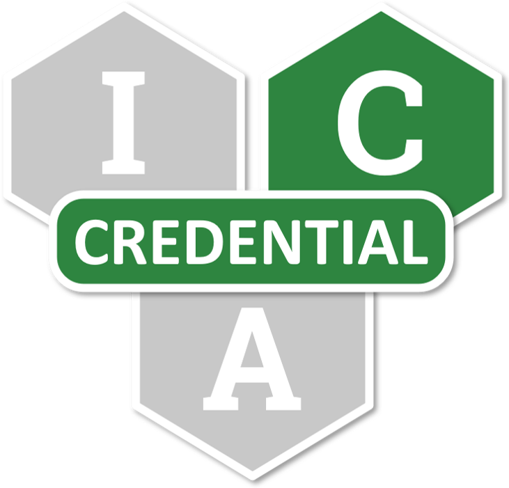 Three hexagons with the letters I, C, and A. The C is highlighted in green for Credential Management.