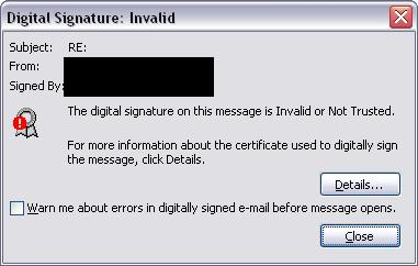 An image showing a digital signature invalid error message.