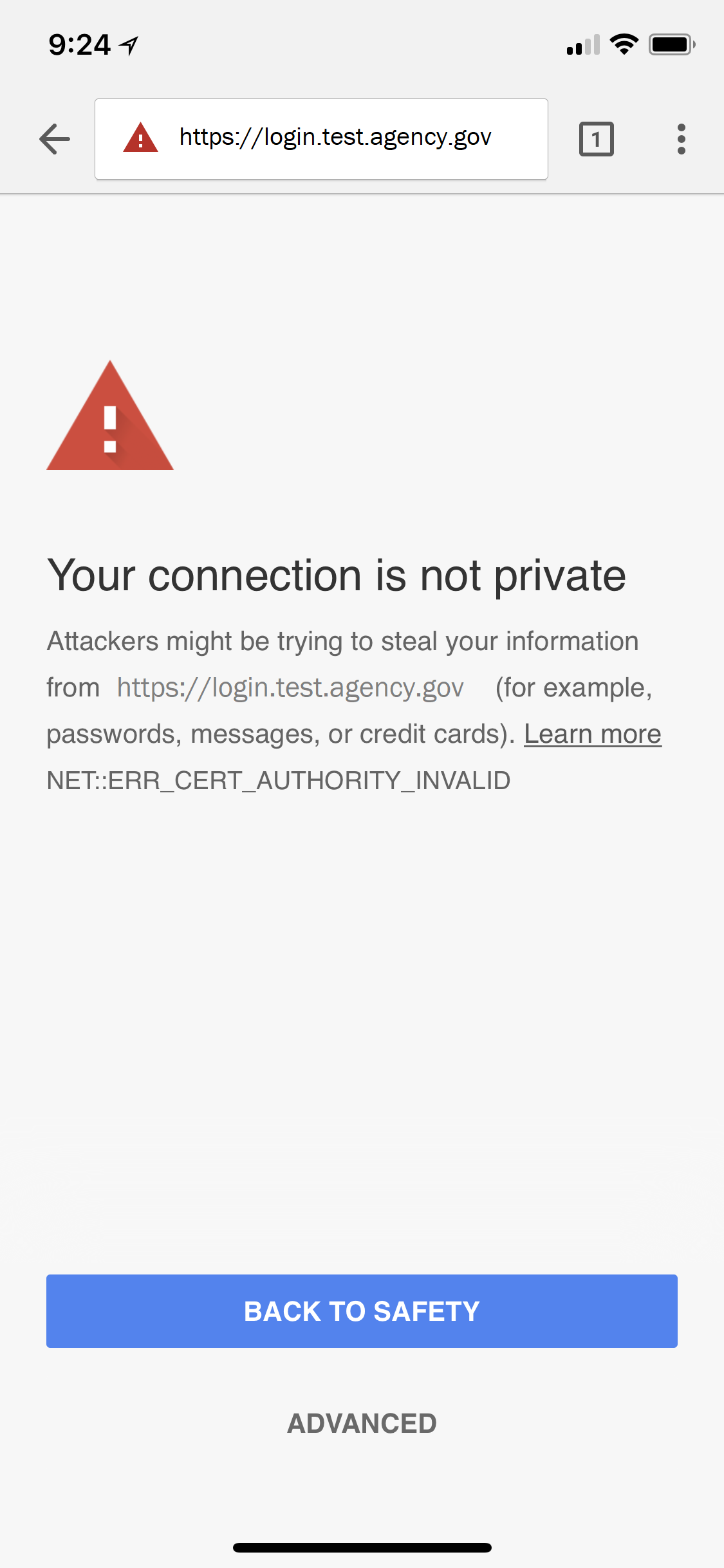 An image showing ios chrome untrusted ssl.