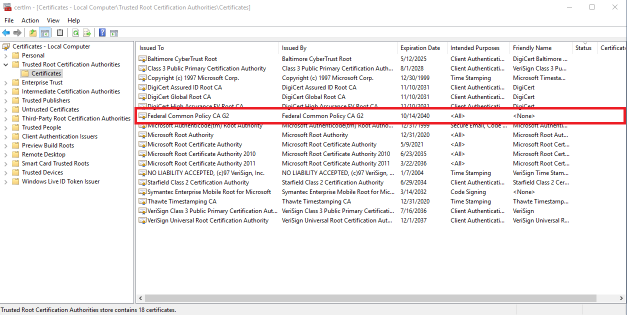 Trusted Root CA Certificates List.