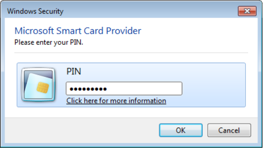 A screenshot of the Microsoft Word Microsoft Smart Card Provider window with the prompt please enter your PIN.