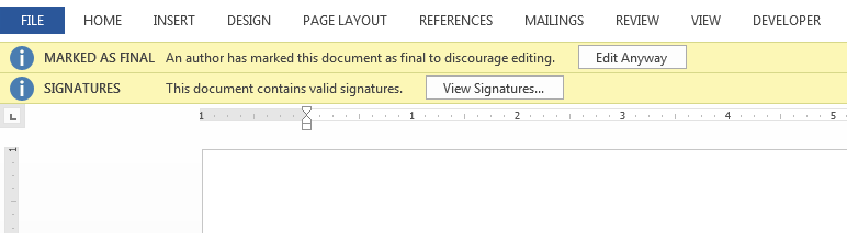 A screenshot of the Microsoft Word view signatures window.