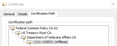 An example certification path from the Federal Common Policy CA G2.