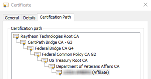 An example certification path from the Raytheon Technologies Root CA.