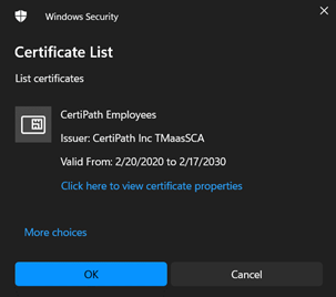 A screenshot of a Windows Security Certificate List window.