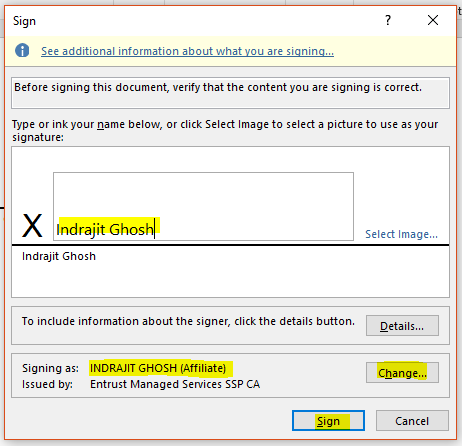 A screenshot of the Microsoft Word sign box.